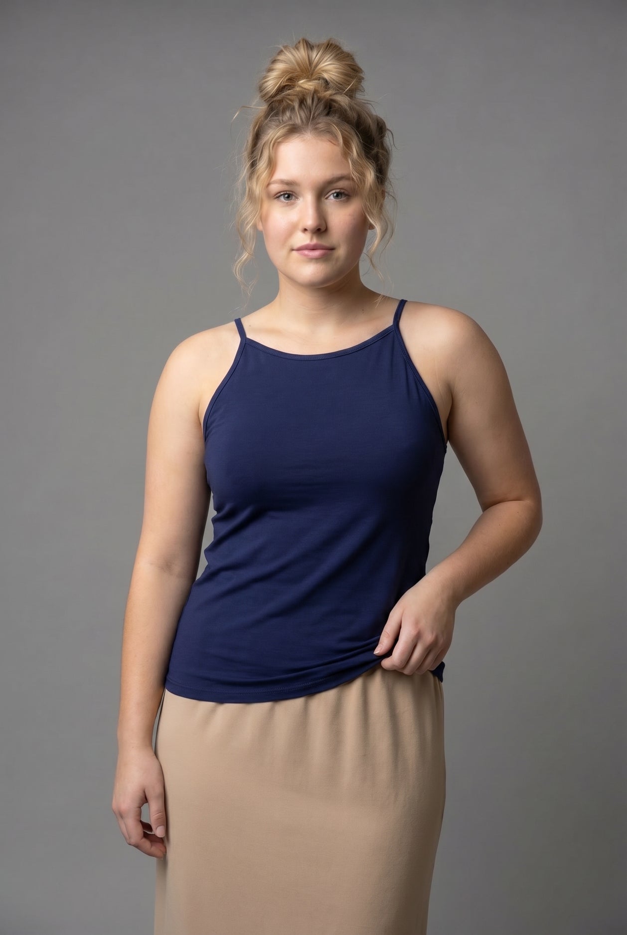 Model wearing Nuggles® Camisole in Navy