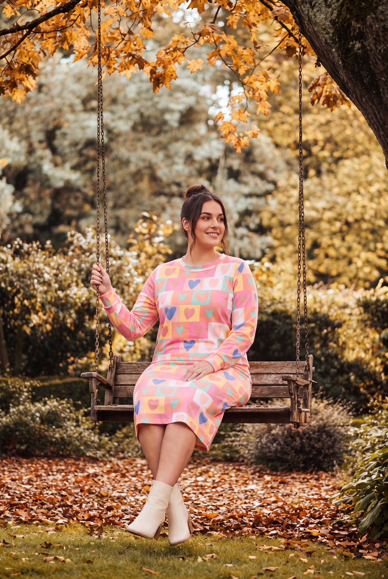 Model wearing Nuggles®  Iris Sweater Shirt in Candy Hearts