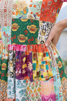 Carousel Nova Dress by Nuggles, modest 3/4-sleeve cotton midi in cheerful multicolor print