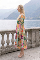 Modest Nova Midi Dress in Carousel by Nuggles, playful multicolor cotton dress, maternity-friendly