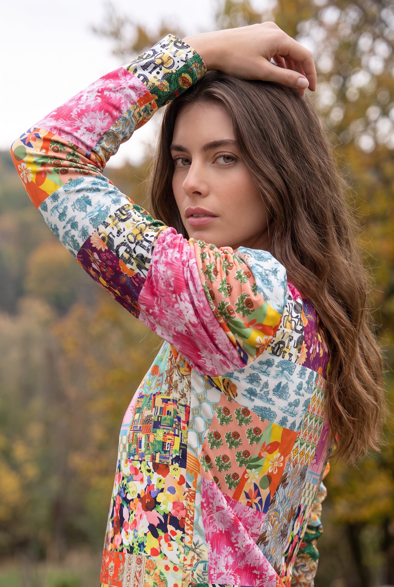 Model wearing Nuggles®  Kyliee Top in Carousel
