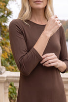 Model wearing Nuggles® Midi Layering  Dress in Chocolate Brown