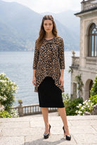 Classic Leopard Eleanor Top by Nuggles, modest 3/4-sleeve top in neutral tan leopard print, textured fabric