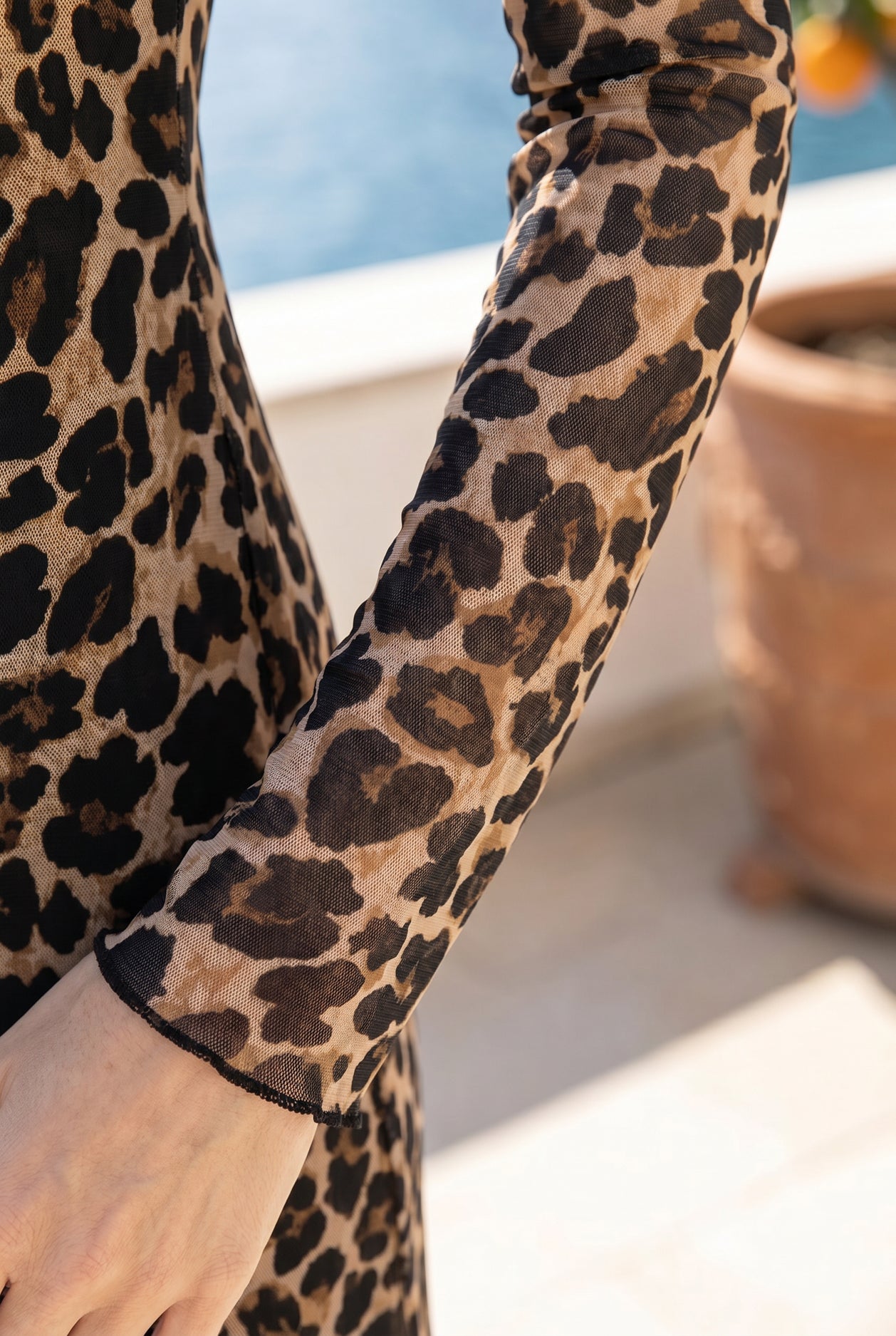 Modest Mesh Midi Dress in Classic Leopard by Nuggles, sheer leopard-print layering dress for everyday