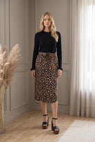 Model wearing Nuggles®  31" Drawstring Skirt in Classic Leopard