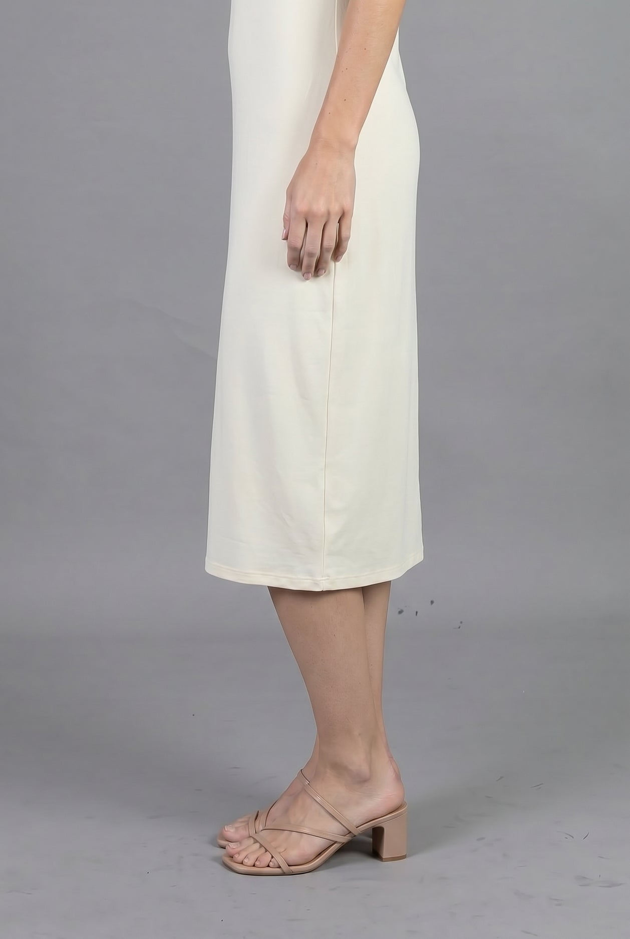 Nuggles modest Camisole Slip Dress in Cream, smooth sleeveless midi layering dress, plus-size