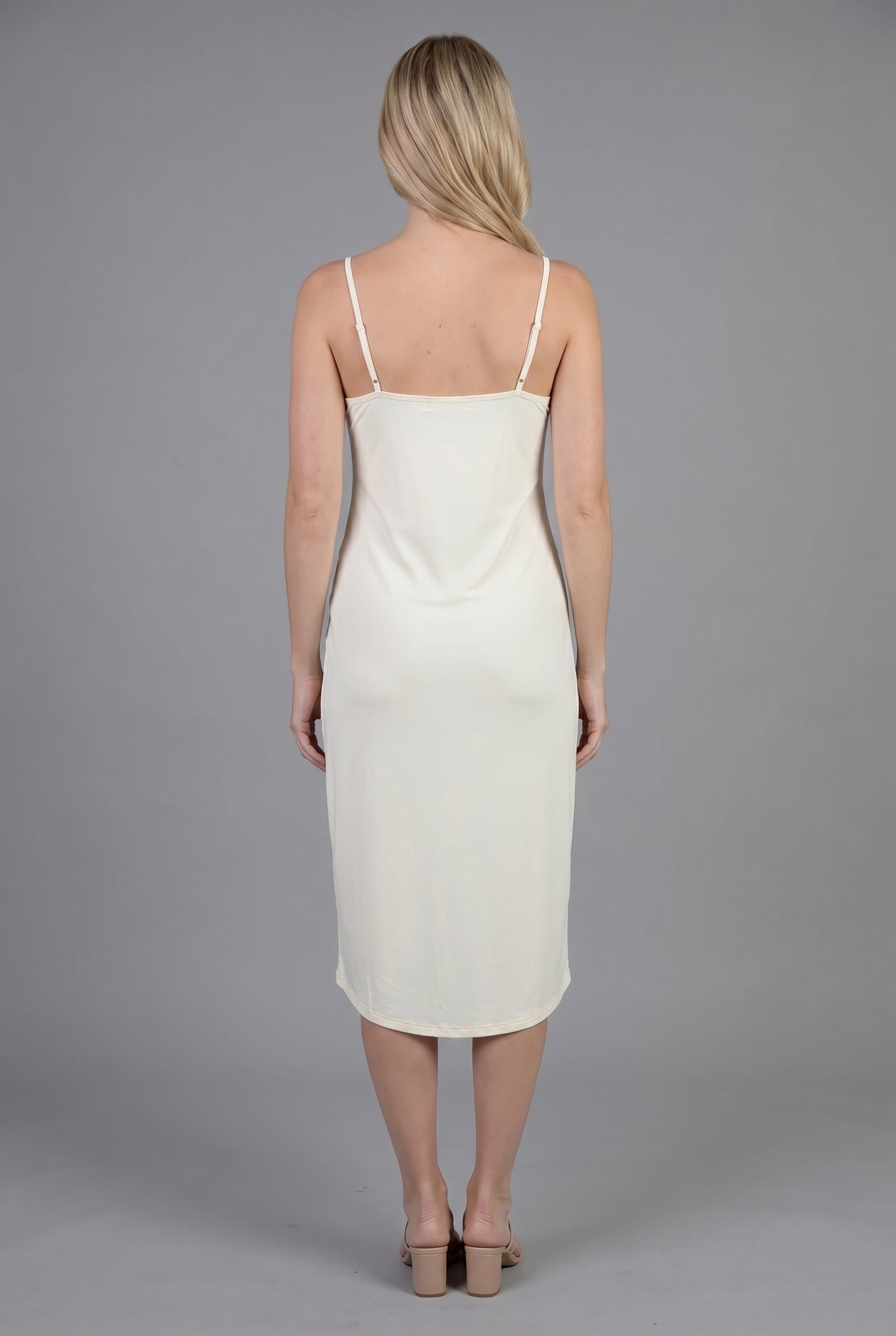 Cream Camisole Layering Dress by Nuggles, maternity-friendly sleeveless midi slip for modest coverage