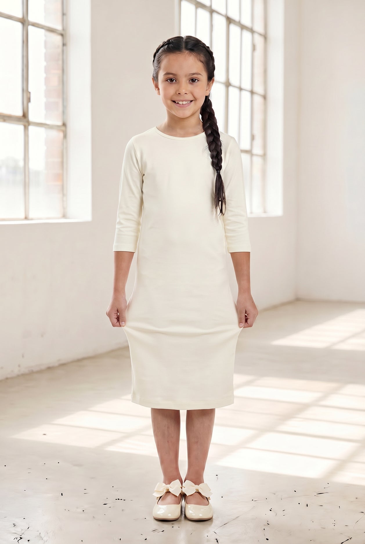 Girls' Layering Dress in Cream nuggles-clothing