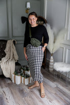 Model wearing the Nuggles® 31 inch Sport Flex Skirt with adjustable waistband and pockets.