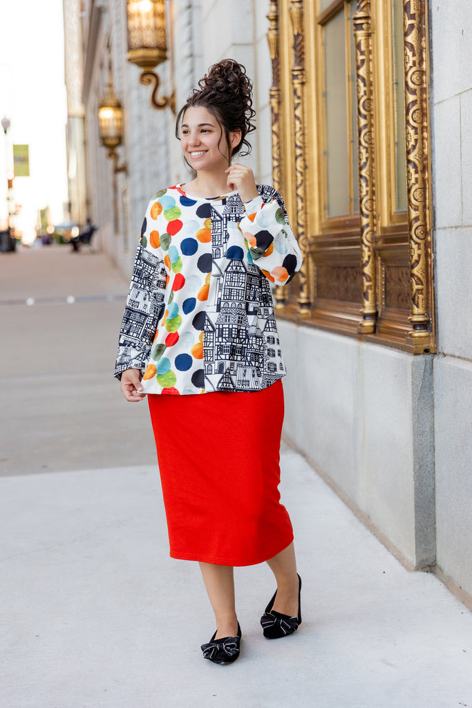 modest long sleeve top pretty prints