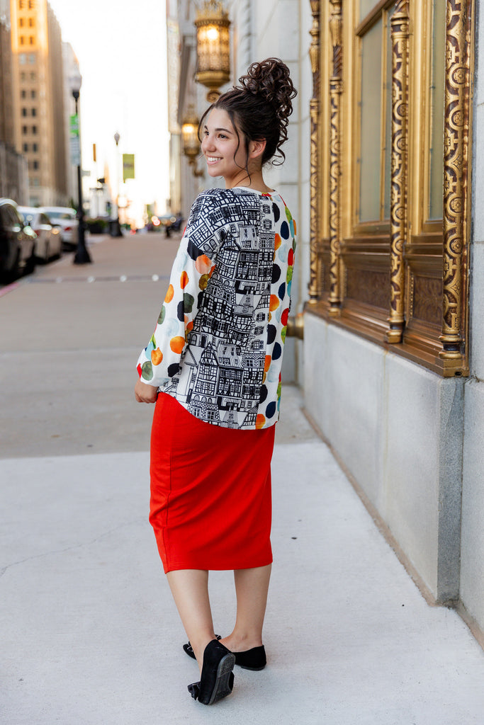 modest long sleeve top pretty prints