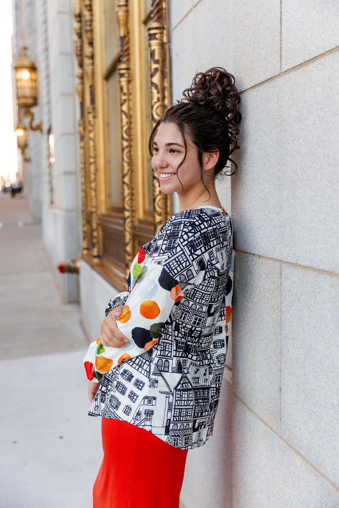 modest long sleeve top pretty prints