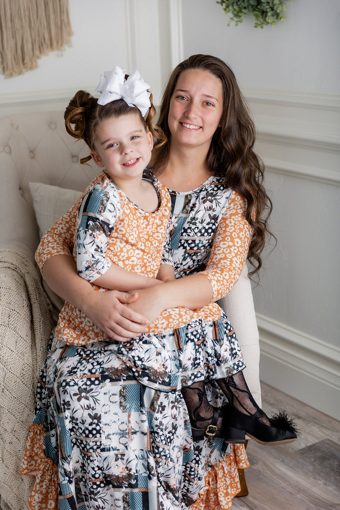 long modest ruffle dress prints mommy and me
