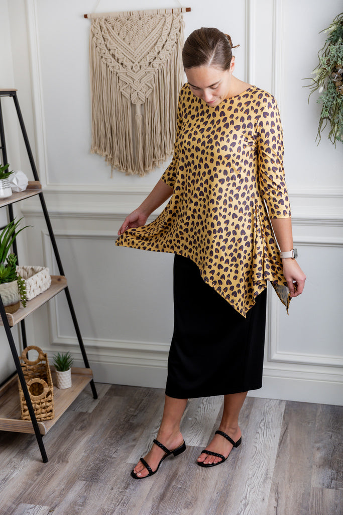 modest long tunic top in pretty prints