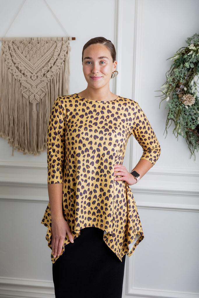 modest long tunic top in pretty prints