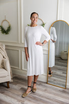 modest midi essential layering dress soft solid colors