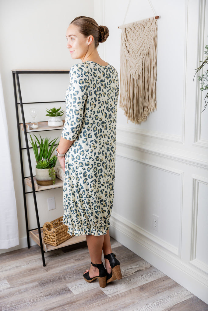 modest midi dress with hem elastic pretty prints