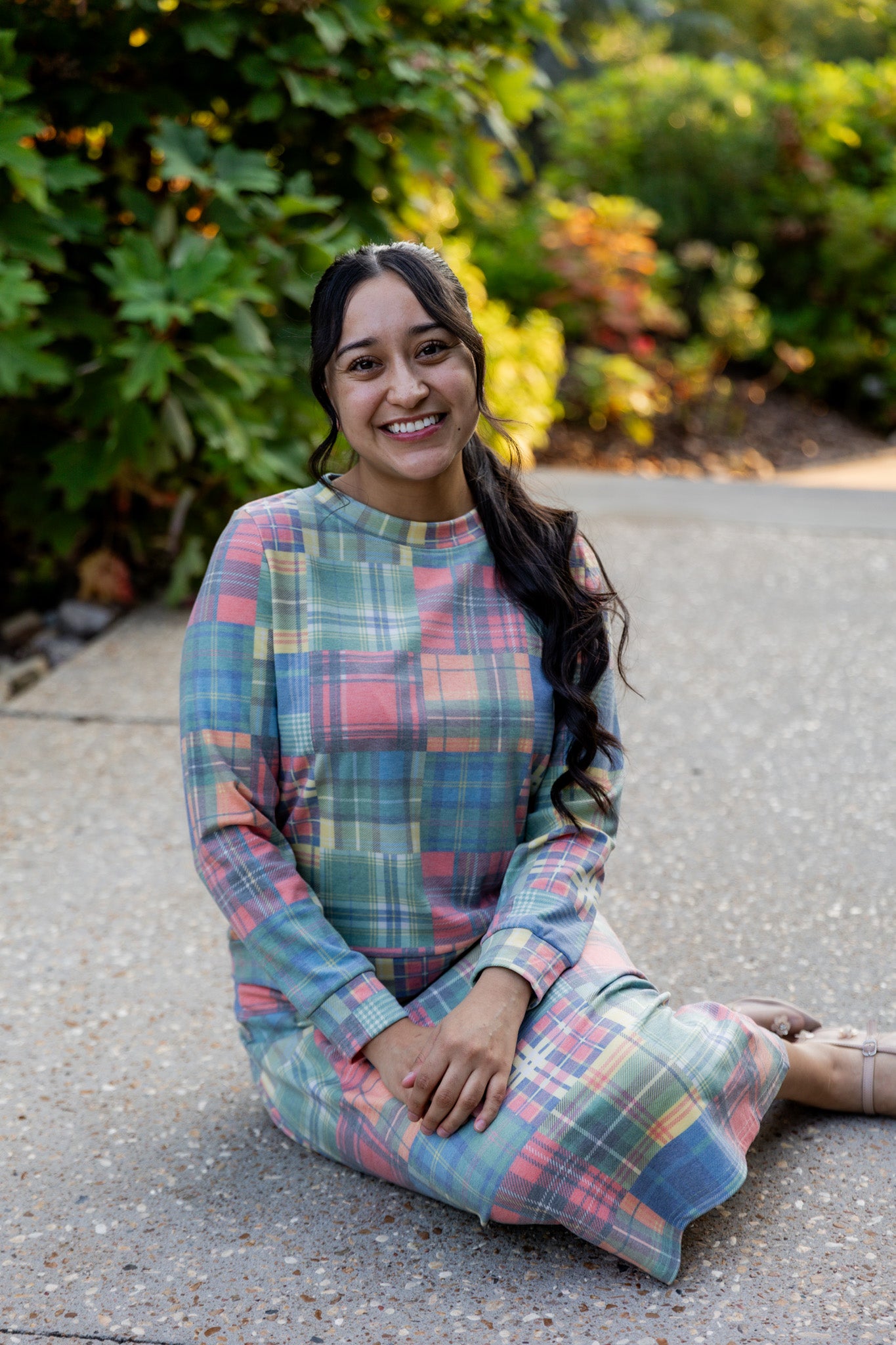 Nuggles® Iris two-piece set featuring soft knit midi skirt and crew-neck sweatshirt top