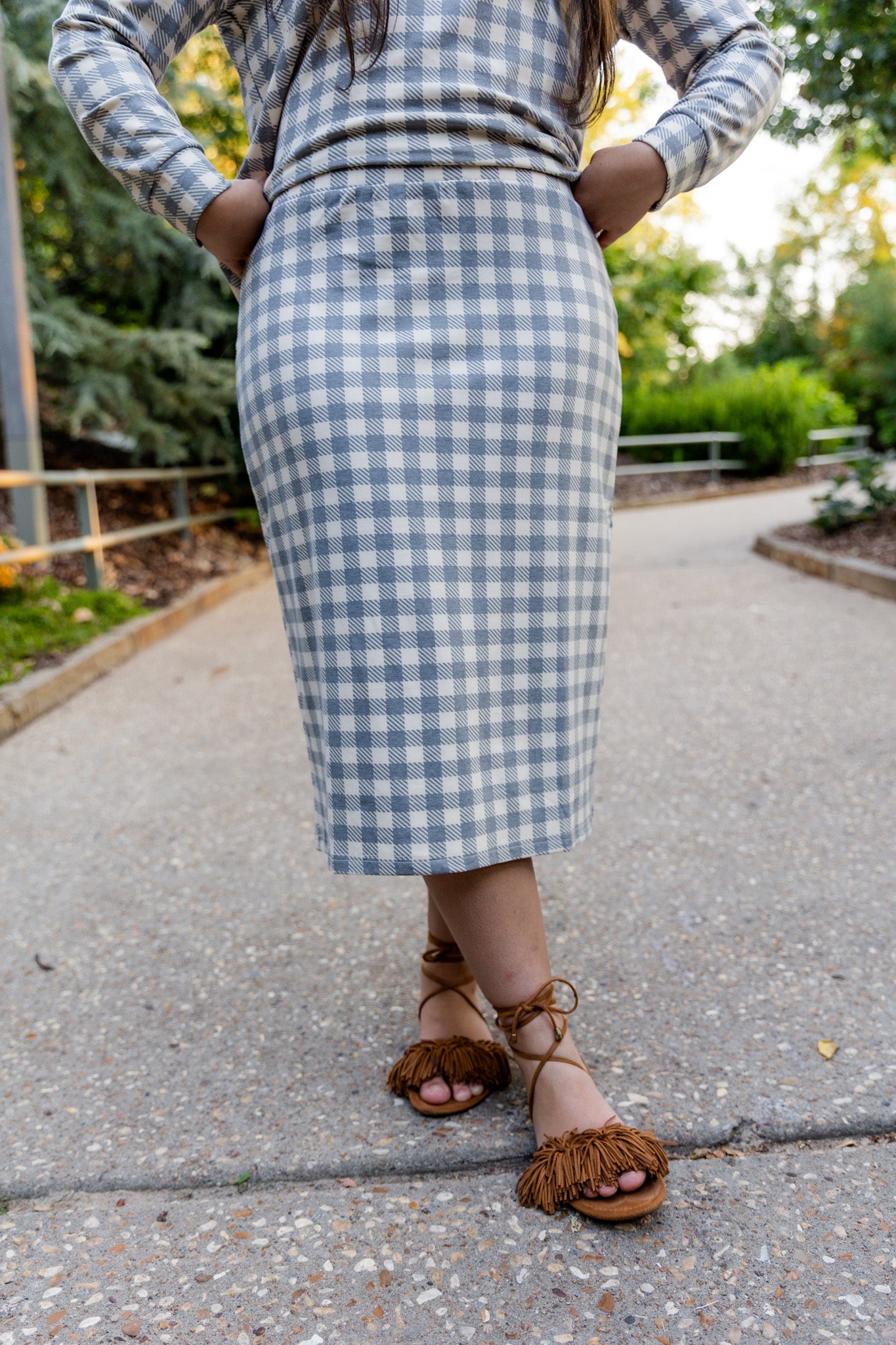 Nuggles® Iris two-piece set featuring soft knit midi skirt and crew-neck sweatshirt top