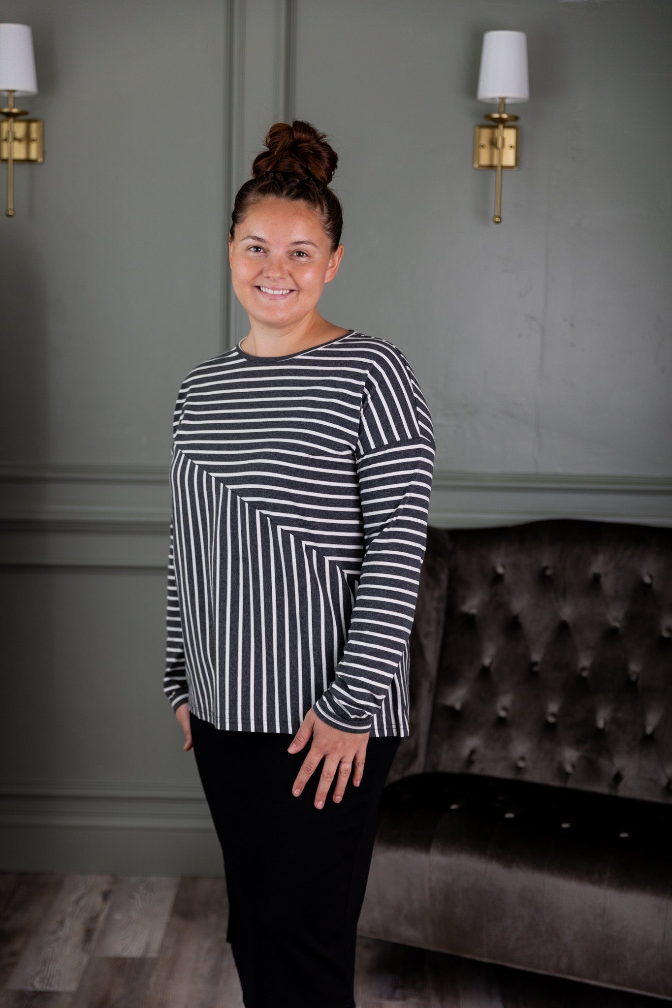 Nuggles® Indy Top women’s long sleeve knit shirt with relaxed fit and crew neckline