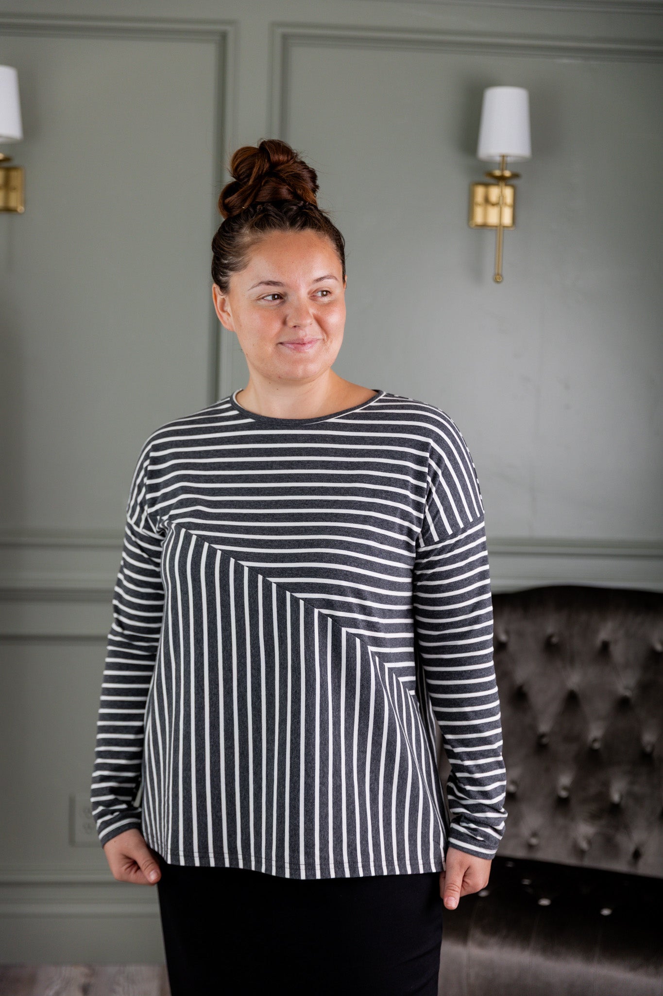 Nuggles® Indy Top women’s long sleeve knit shirt with relaxed fit and crew neckline