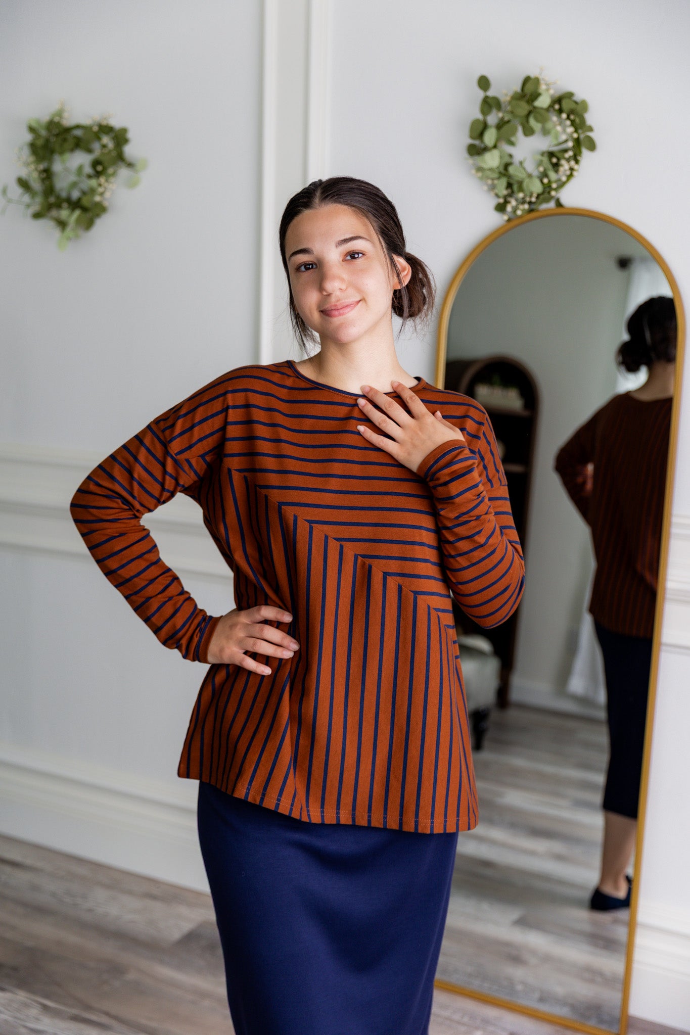 Nuggles® Indy Top women’s long sleeve knit shirt with relaxed fit and crew neckline