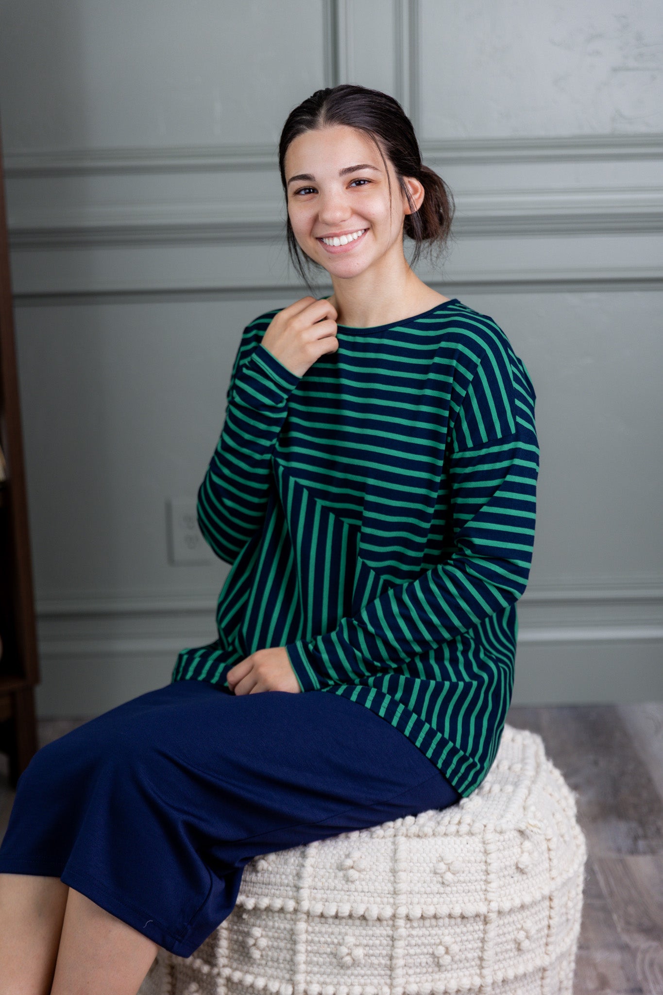 Nuggles® Indy Top women’s long sleeve knit shirt with relaxed fit and crew neckline