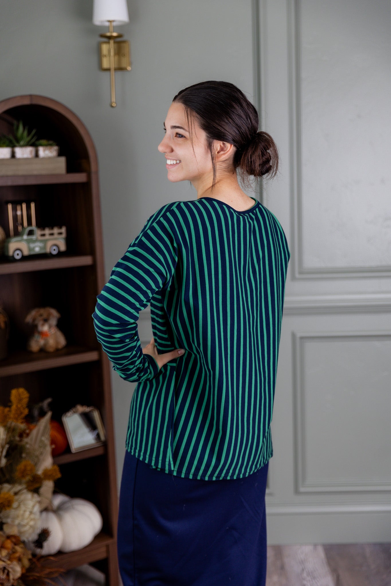 Nuggles® Indy Top women’s long sleeve knit shirt with relaxed fit and crew neckline