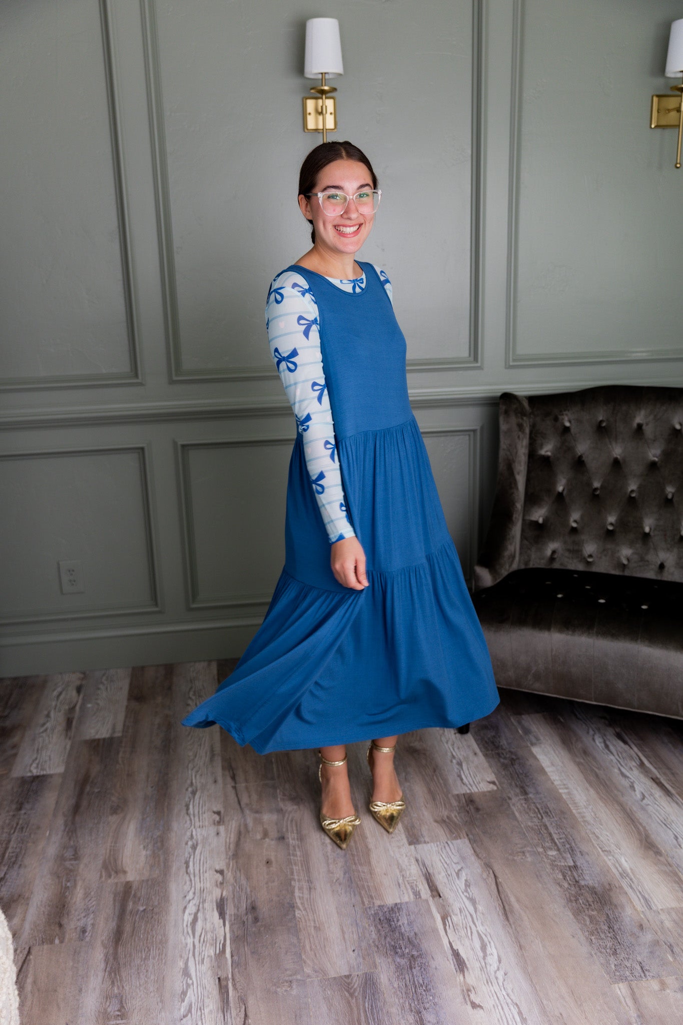 Full-length photo of the Whitney Layering Dress, featuring a flowing cut and lightweight fabric.