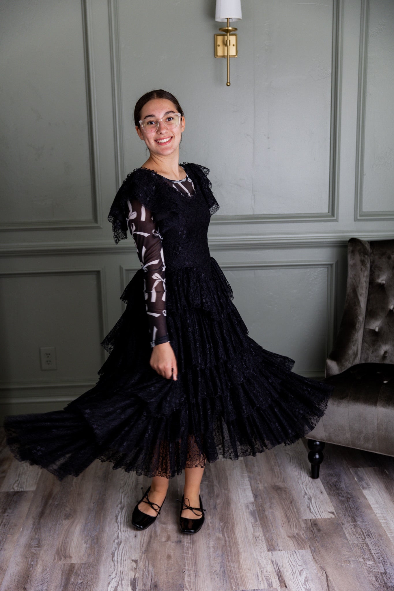 Women's long sleeve mesh layering top – modest, unlined, fitted top for stylish layering outfits