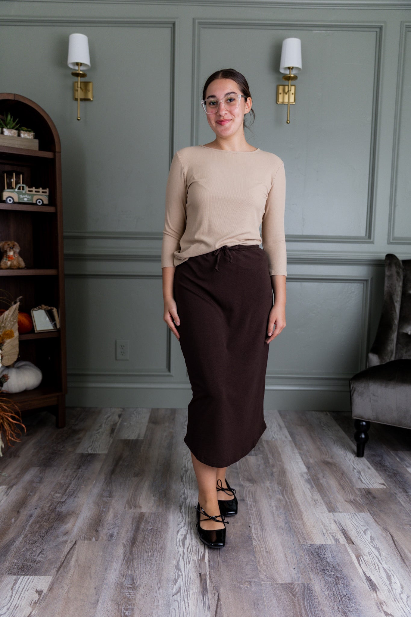 Nuggles® Misty Lounge Skirt styled for everyday wear with relaxed fit and elastic drawstring waist.