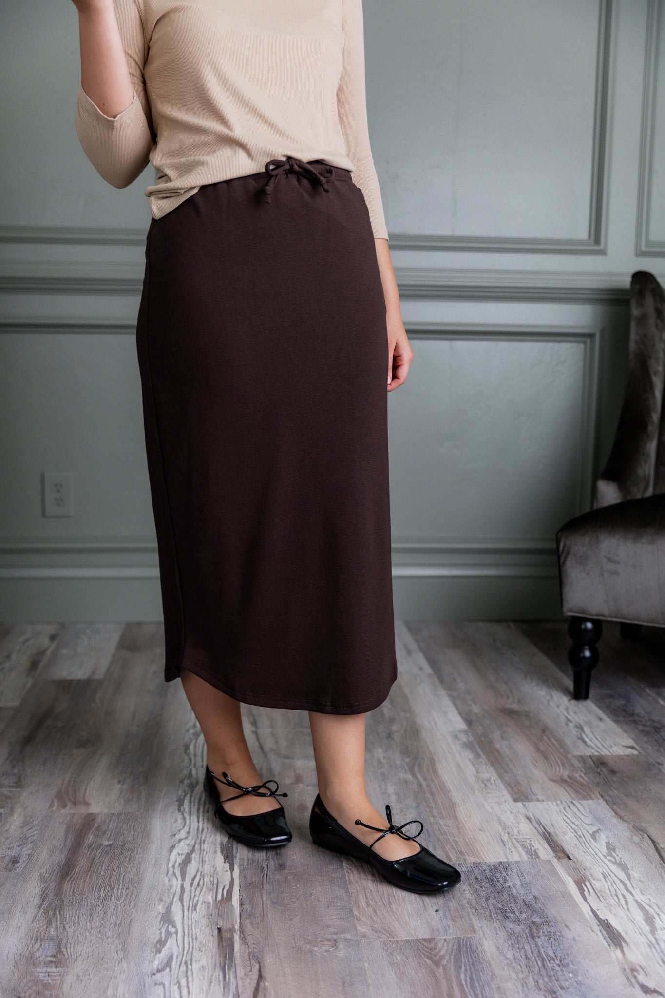 Nuggles® Misty Lounge Skirt styled for everyday wear with relaxed fit and elastic drawstring waist.