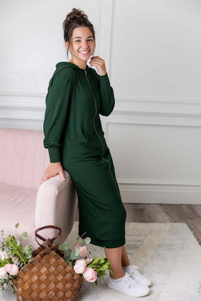 modest zipper long sleeve dress