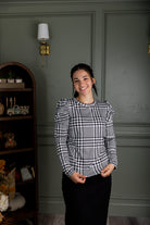 Nuggles® Kyliee top —long sleeve, high neck, puff shoulder modest style.