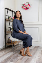 Nuggles® Lexi Top in waffle knit with 3/4 sleeves, bow detail, and modest A-line fit for women