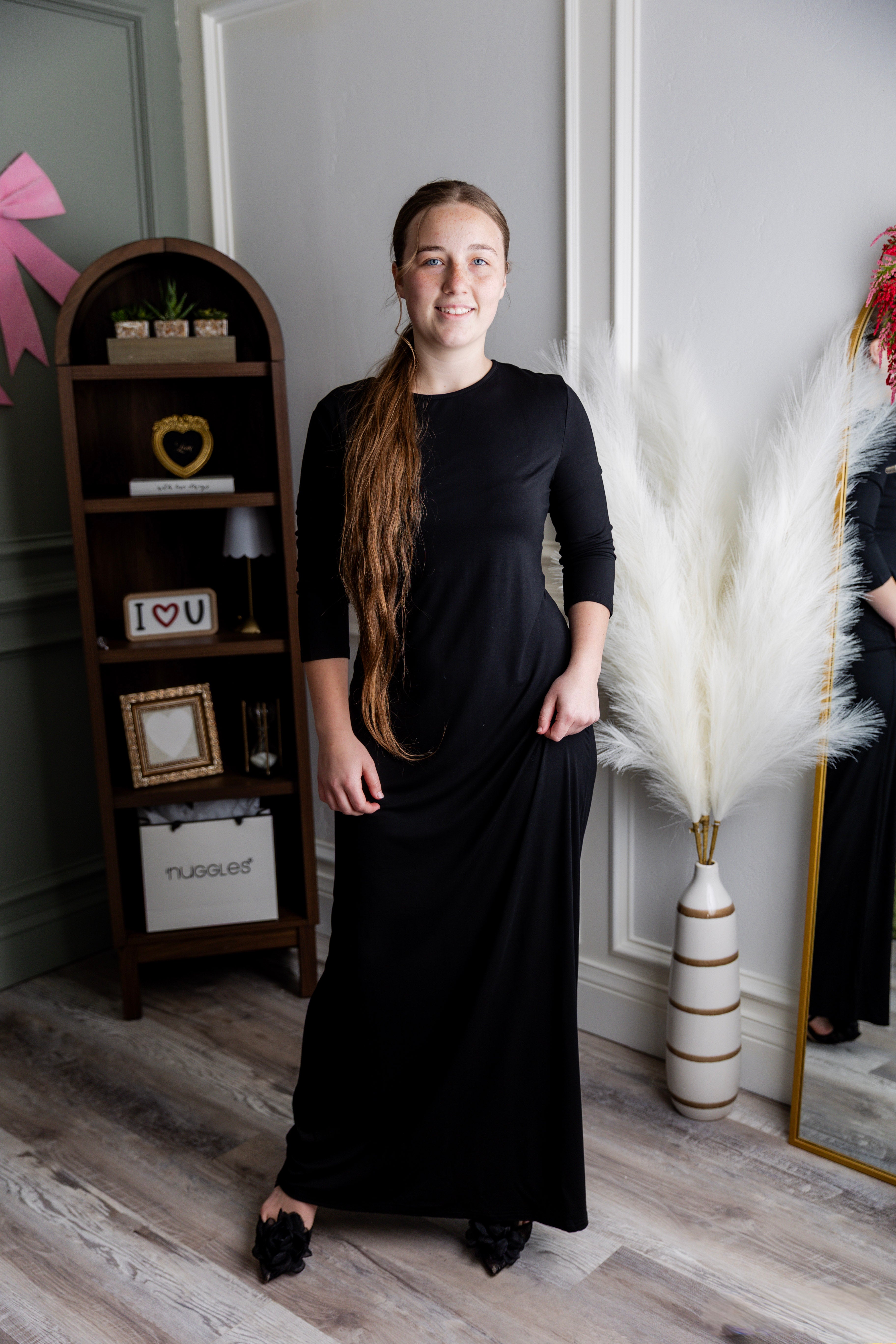 Model wearing our Nuggles® maxi layering dress.