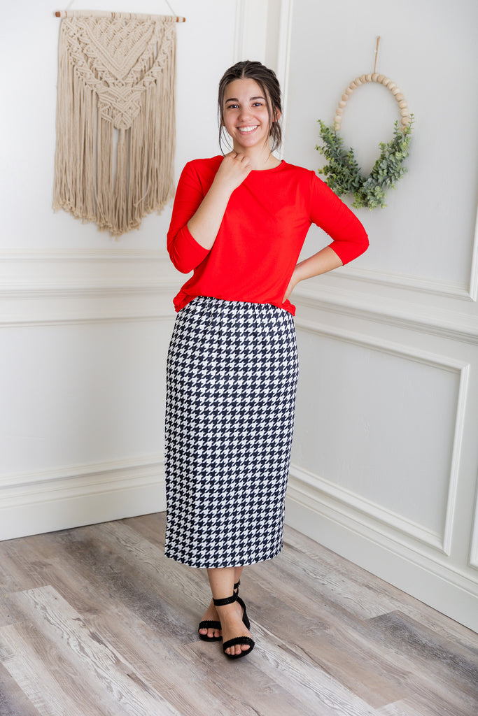 modest 3/4 sleeve midi dress