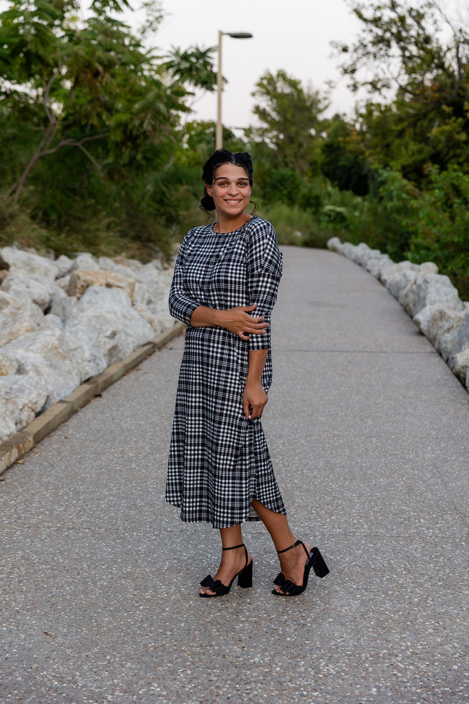 modest 3/4 sleeve midi dress