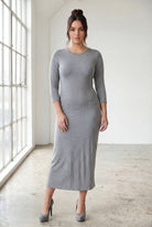 Model wearing Nuggles® Midi Layering Dress in Dark Heather