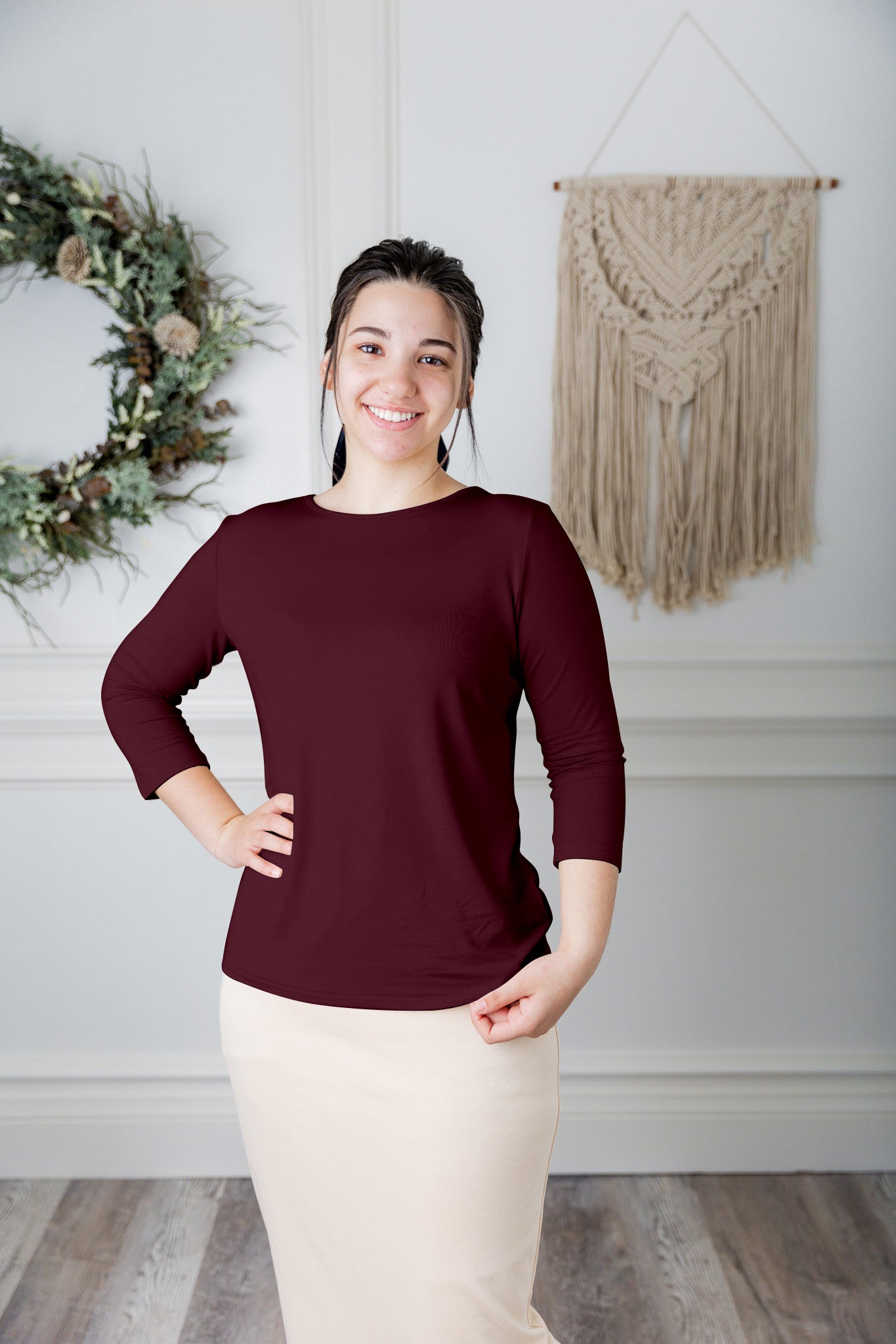 essential layering tee in solid colors, modest women's base layer by Nuggles®