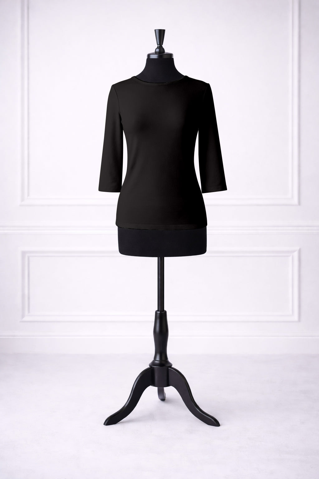 Front view of Nuggles® Essential 3/4 sleeve tee in Black