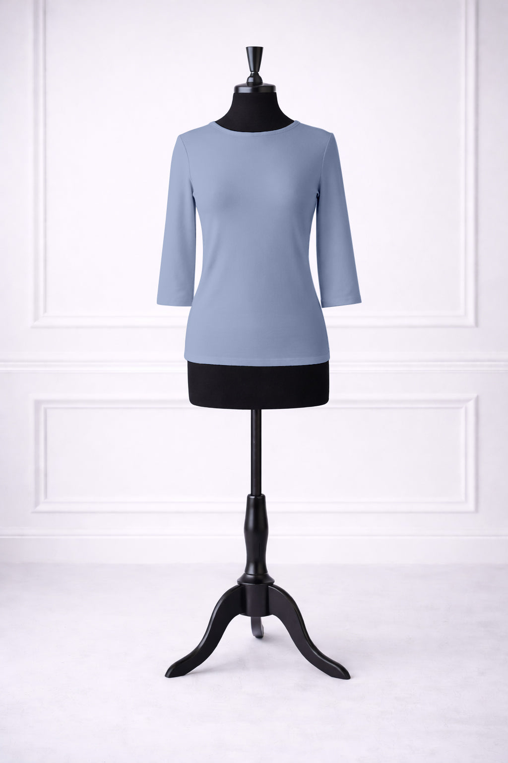 Front view of Nuggles® Essential 3/4 sleeve tee in Blue Pearl