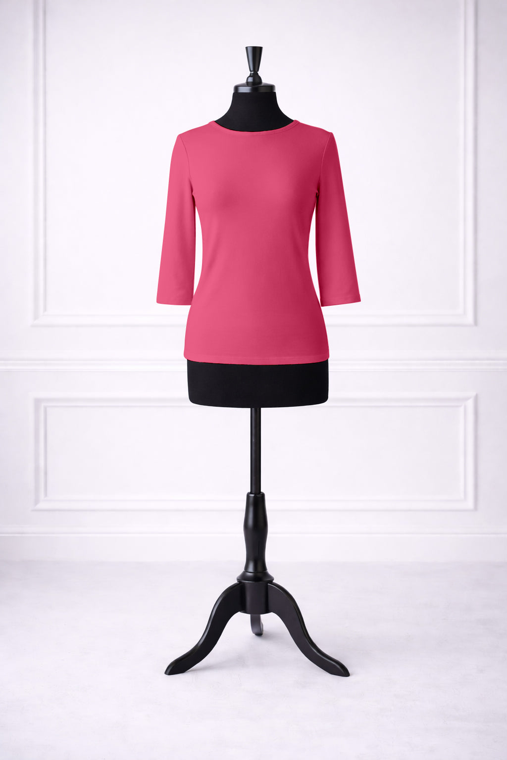 Front view of Nuggles® Essential 3/4 sleeve tee in Hot Pink
