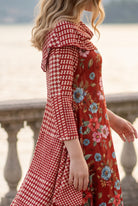 The Nuggles® Bailey Dress in Garden Check midi length, two tone with cowl neckline