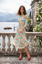 Model wearing Nuggles® Gracie Dress in Garden Stripe