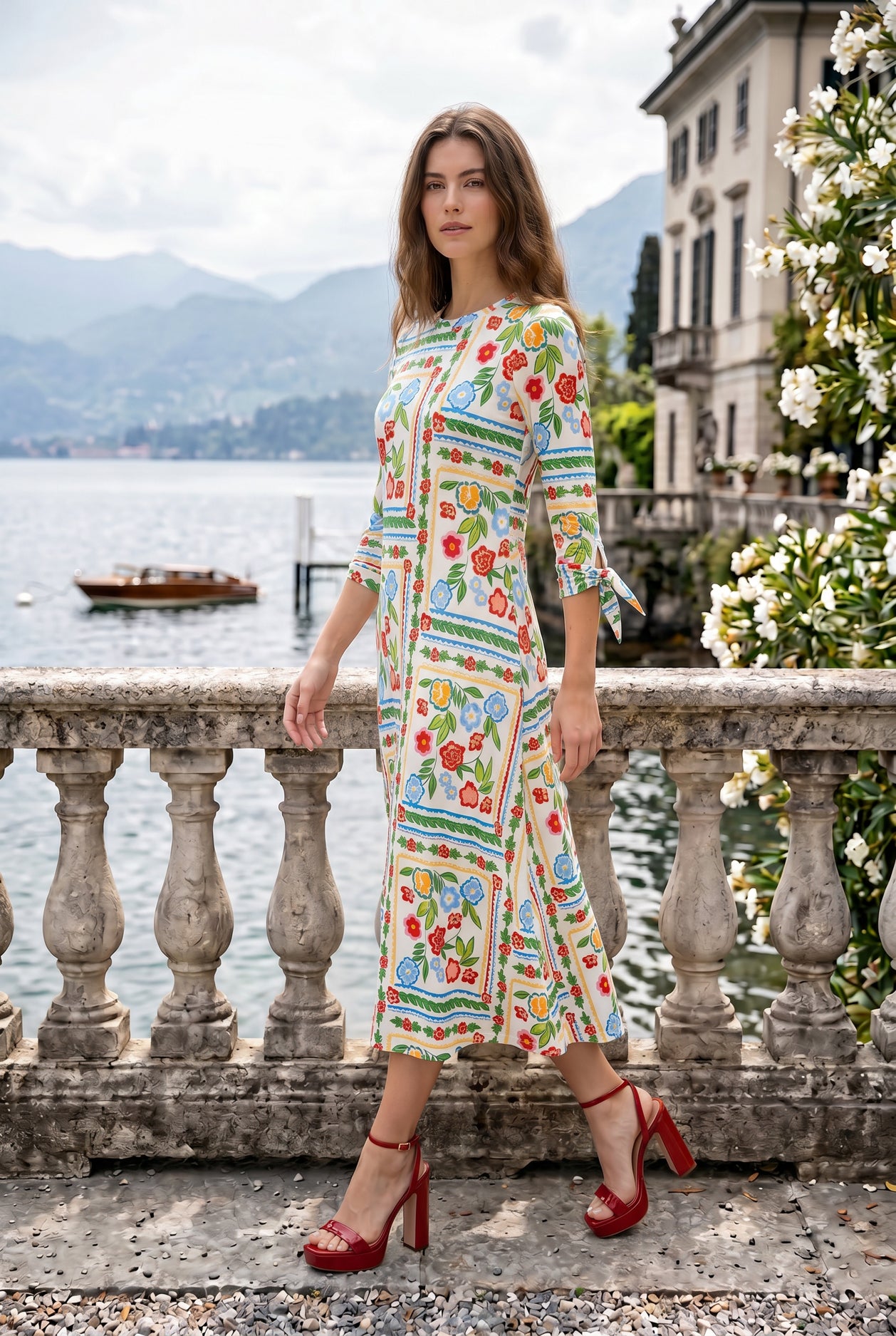 Model wearing Nuggles® Gracie Dress in Garden Stripe
