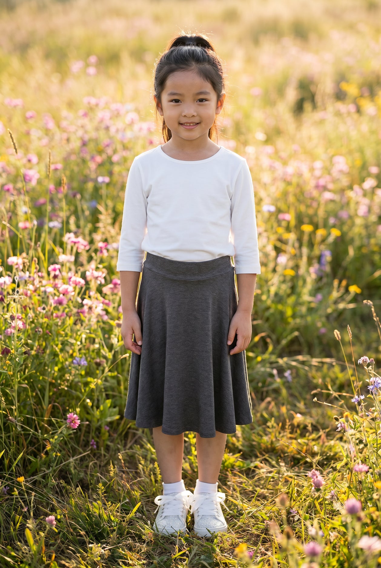 Model wearing Nuggles®  Girls' Athleisure Skirt
