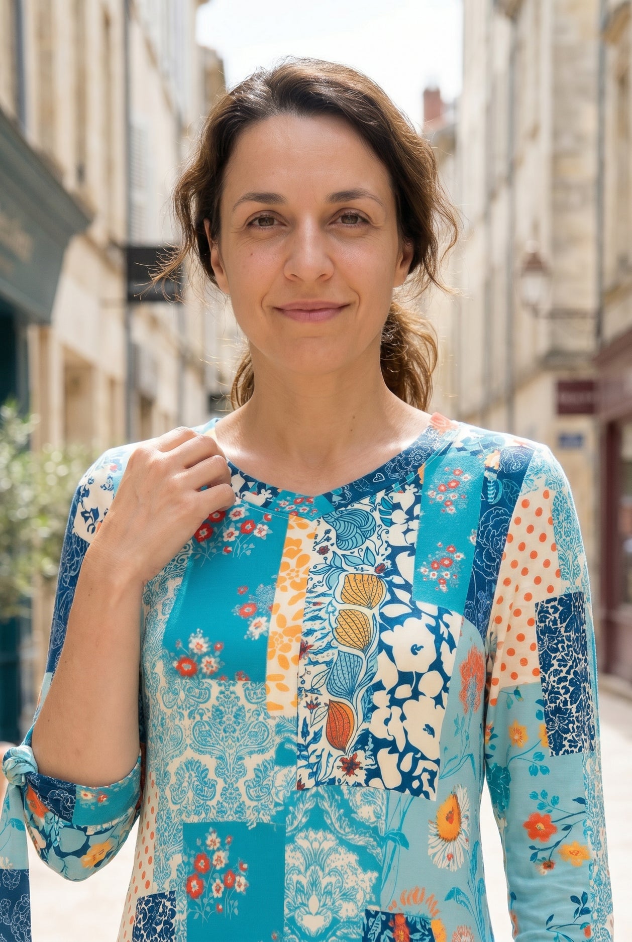 Model wearing Nuggles®  Hazel Dress in Blue Bird
