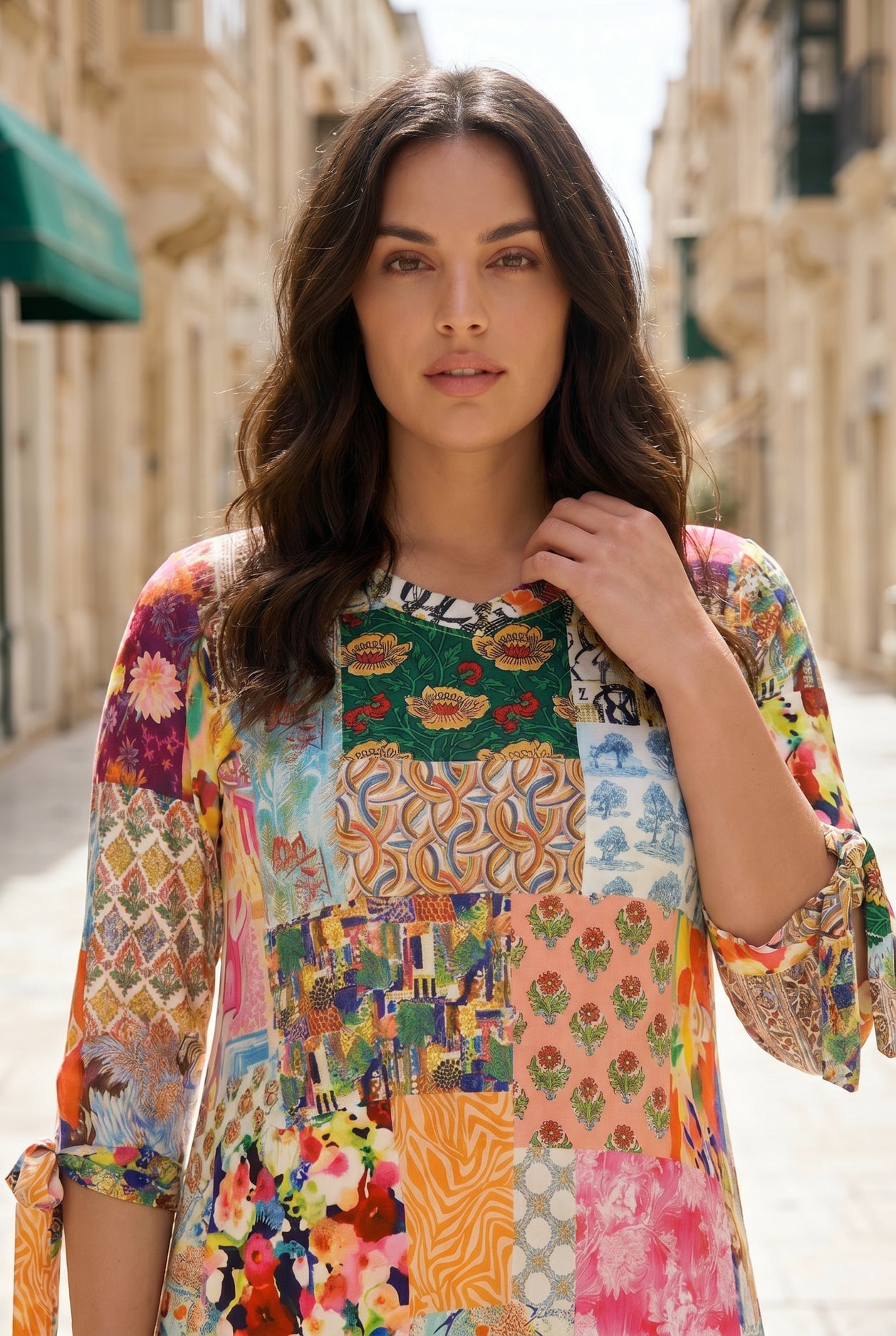 Model wearing Nuggles®  Hazel Dress in Carousel
