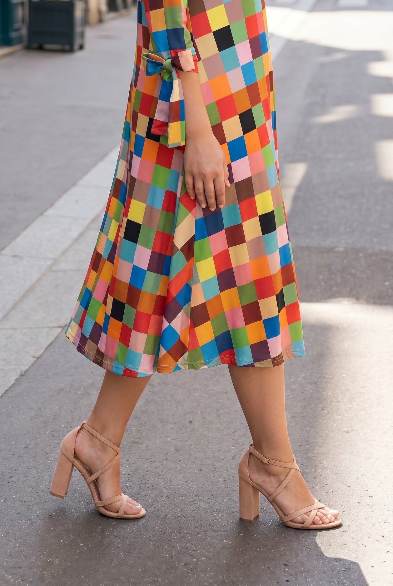 Model wearing Nuggles®  Hazel Dress in Retro Mosaic
